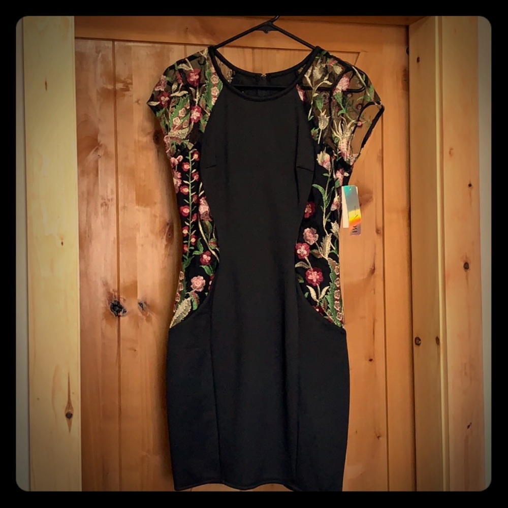 Black BCX dress with floral sides
